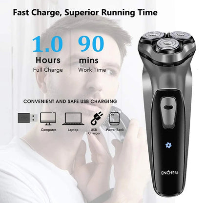 Rasoir Électrique Rotatif ENCHEN Blackstone – 3 Têtes Flottantes, USB-C, 85 Min d'Autonomie
