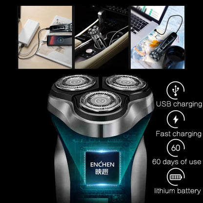 Rasoir Électrique Rotatif ENCHEN Blackstone – 3 Têtes Flottantes, USB-C, 85 Min d'Autonomie