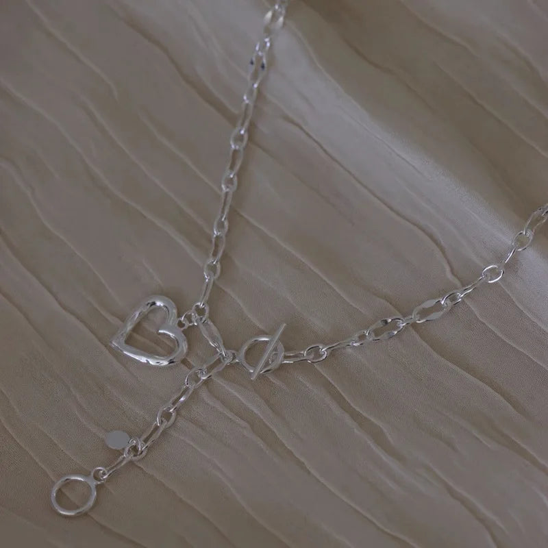 Collier Cœur Asymétrique en Argent 925 – Style Hip Hop, Bijou Femme, Idée Cadeau