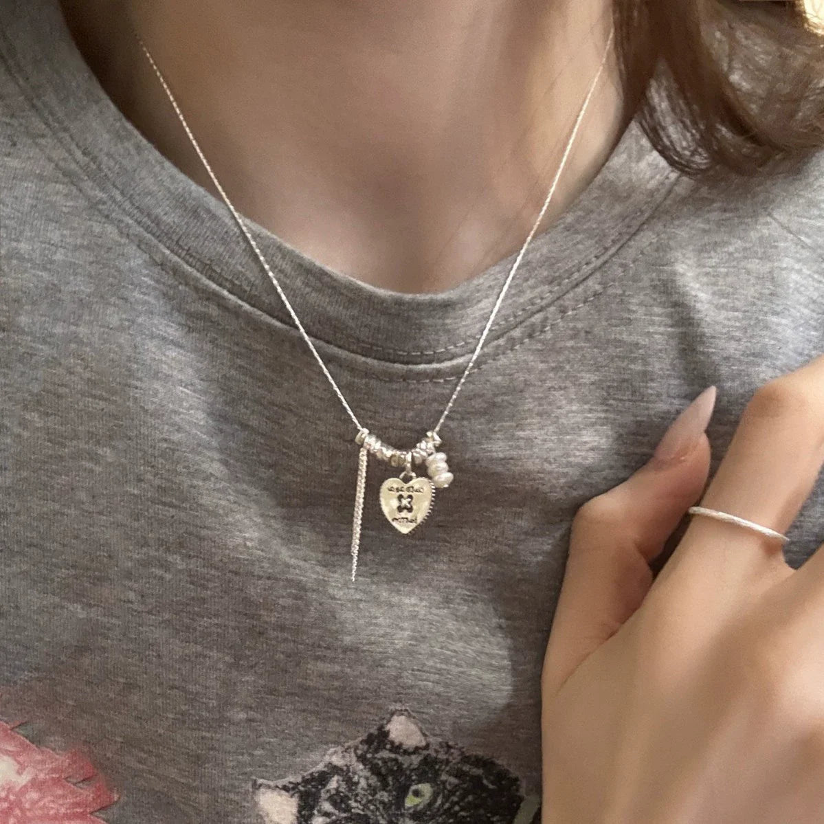 Collier Cœur Asymétrique en Argent 925 – Style Hip Hop, Bijou Femme, Idée Cadeau