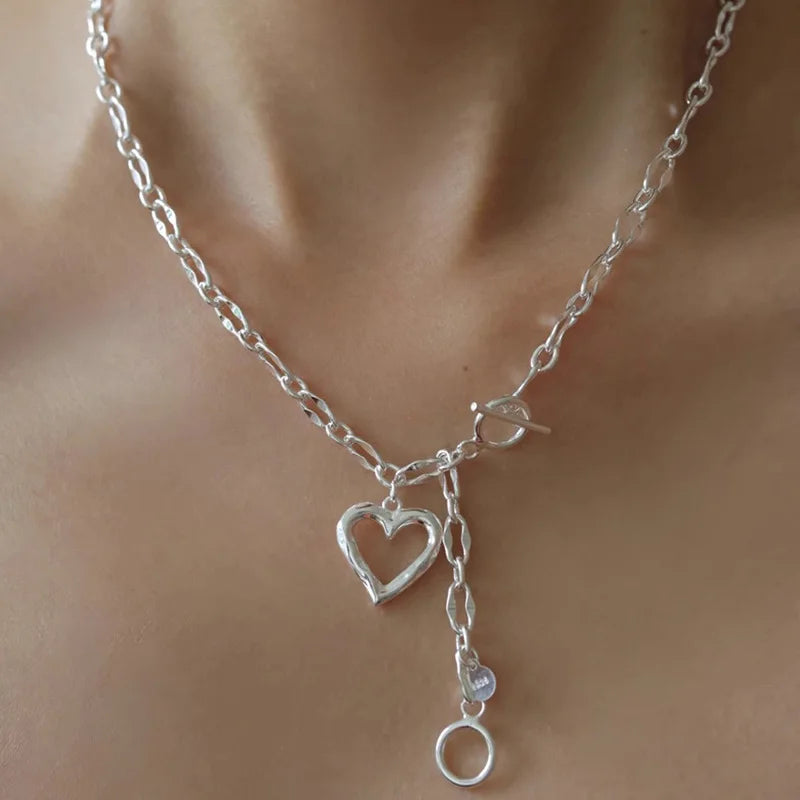 Collier Cœur Asymétrique en Argent 925 – Style Hip Hop, Bijou Femme, Idée Cadeau