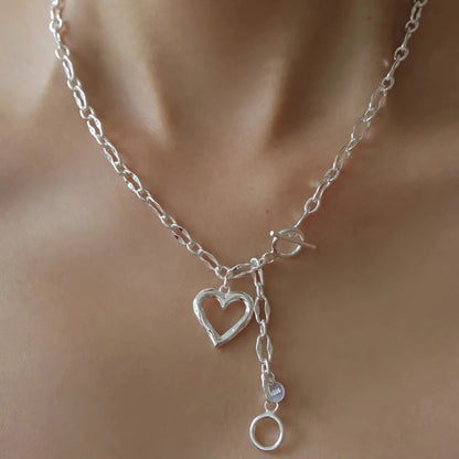Collier Cœur Asymétrique en Argent 925 – Style Hip Hop, Bijou Femme, Idée Cadeau