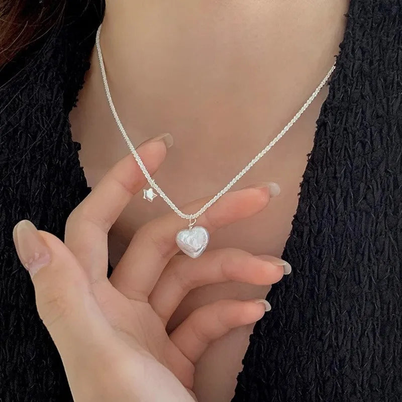 Collier Cœur Asymétrique en Argent 925 – Style Hip Hop, Bijou Femme, Idée Cadeau