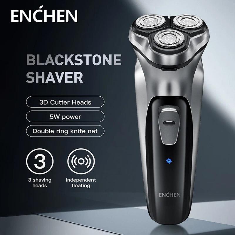 Rasoir Électrique Rotatif ENCHEN Blackstone – 3 Têtes Flottantes, USB-C, 85 Min d'Autonomie