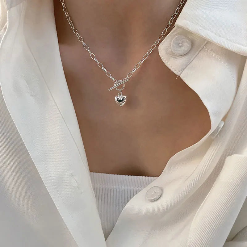 Collier Cœur Asymétrique en Argent 925 – Style Hip Hop, Bijou Femme, Idée Cadeau